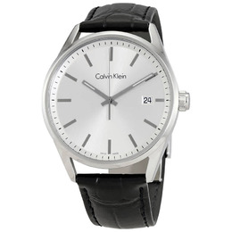 Calvin Klein Formality Mens Watch Silver Dial Black Leather K4M216C8
