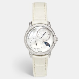 Harry Winston Midnight Date Moon Phase MIDAMP36WW001 Mother Of Pearl Diamond 18K White Gold Alligator Leather Women's Wristwatch 36 mm 1242707