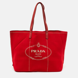 Prada Red Neoprene and Leather Logo Canapa Tote 1241670