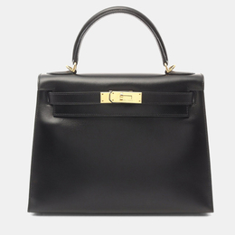 Hermes Kelly 28 Black Box Calf Leather Top Handle Bag 1225137