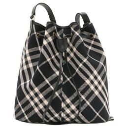 Burberry Хлопковая тканевая сумка-ведро через плечо средний размер женская черная и ситцевая 80938711