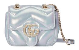 Сумка через плечо из кожи Marmont женская синяя переливающаяся Gucci 739682-aac2u-4923