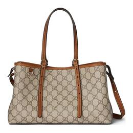 Эмблемированная матерчатая маленькая сумка-шоппер через плечо женская коричневая Gucci 815214-fad6l-9758