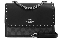 Klare Сумка-баул из покрытого холста с кожаными деталями Наплечная сумка Через плечо Маленький размер Женская Серая с монограммой и черная Coach 90400-svs3l