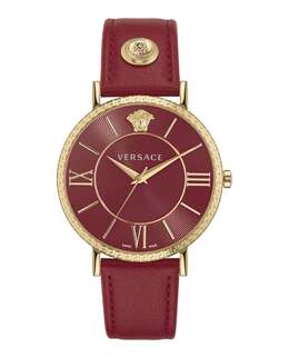 Часы из кожи V-Eternal Versace, красный/золотой/красный 7877704876092 | red/gold/red