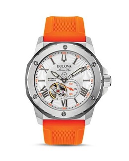 Автоматические часы Marine Star с оранжевым силиконовым ремешком, 45 мм Bulova, цвет Orange 3287519 | white/orange