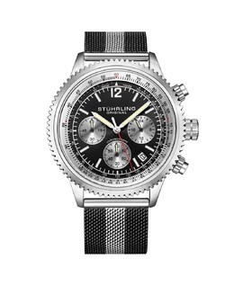 Мужские часы Monaco Black | Серебристый, нержавеющая сталь, черный циферблат, круглые часы 47 мм Stuhrling 16121756 | black|silver-tone