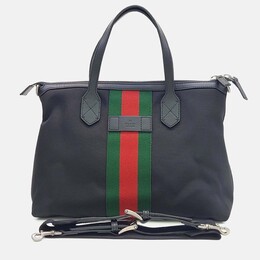 Gucci Black Leather Techno Web Canvas Tote and Shoulder Bag 1243420