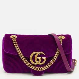 Gucci Purple Matelasse Velvet Small GG Marmont Shoulder Bag 1242966