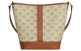 Сумка-ведро из холста с кожаными деталями, через плечо, кросс-боди, бежево-коричневая Celine 191442flc-02gr