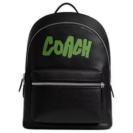 Coach Чартер большой унисекс рюкзак из полированной галечной кожи черный и зеленый cbn33-blc