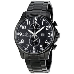 Invicta II Collection Black Dial Black Ion-Plated Mens Watch 0383