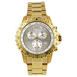 18kt yellow gold-plated stainless steel case Invicta Specialty Pilot Chronograph Silver Dial Mens Watch