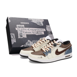 Jordan Баскетбольные кроссовки Air 1 Denim Is Busy с низким верхом, устойчивые к истиранию, мужские, бежевые, коричневые, синие 553558-165（team1225-牛仔很忙s-box） | beige brown blue-vintage box