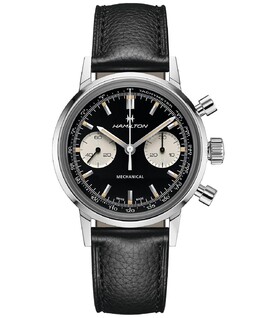 Мужские швейцарские часы Intra-Matic Chronograph H с черным кожаным ремешком, 40 мм Hamilton 12429378 | black
