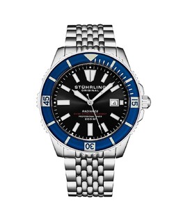 Мужские часы Depthmaster, серебристая нержавеющая сталь, черный циферблат, круглые часы 43 мм Stuhrling 16122011 | silver-tone