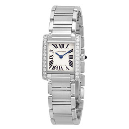 Cartier Tank Francaise W4TA0008 - Ladies Quartz Watch with Silver Dial and 24 Diamond Bezel