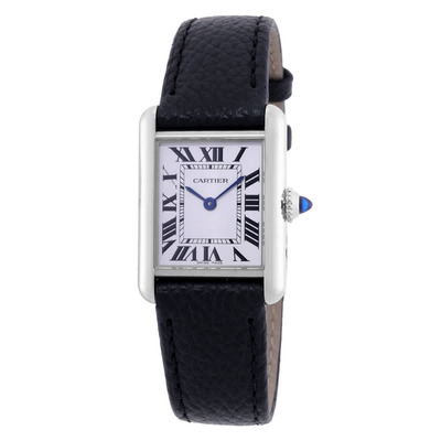 Cartier Tank Must wsta0119 - Quartz White Dial Watch with Stainless Steel Case and Black Leather Strap (black, arb22167)