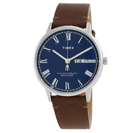 Timex Waterbury Classic Mens Watch - Quartz Movement, Blue Dial, 40mm Stainless Steel Case with Brown Leather Strap TW2W14900VQ