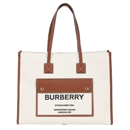Burberry Freya Medium Two-tone Canvas And Leather Tote In Natural/Tan 8044129