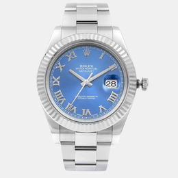 Rolex Datejust II 116334 Automatic Blue Roman Dial Stainless Steel 18k White Gold Men's Wristwatch 41mm 1246436