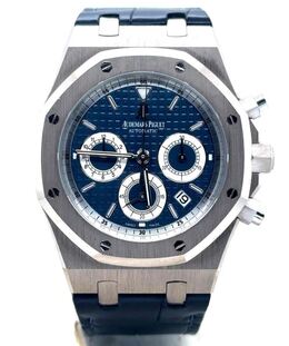 Pre-owned Audemars Piguet Royal Oak Chronograph Blue Waffle Dial Mens Watch 26022bc.oo.d028cr.01