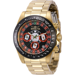 Invicta 44644 - Speedway Roulette Casino Chronograph GMT Quartz Watch for Men, Black Dial & Gold Bracelet