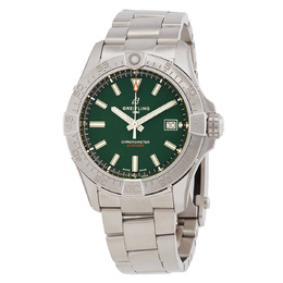 Men's Breitling Avenger Automatic Green Dial Watch A17328101L1A1 - Silver-tone Stainless Steel with Date Display