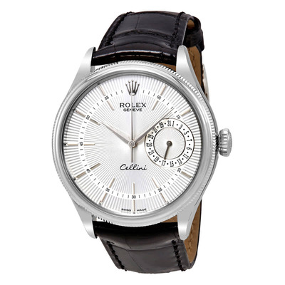 Rolex Cellini Date Silver Dial 18K White Gold Mens Watch Item: 50519SSBKL (black, arb6755)