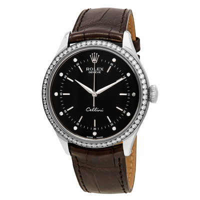 Rolex Cellini Time 50709BKDL Black Diamond Dial Ladies Alligator Leather Watch (black, arb6765)