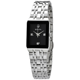 Bulova Quadra Diamond Black Dial Ladies Watch 96p202