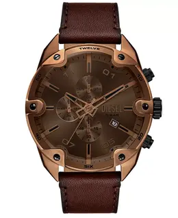 Мужские часы Spiked Quartz Chronograph с коричневым кожаным ремешком, 49 мм Diesel 24309517