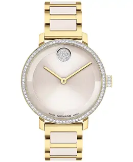 Женские часы Bold Evolution 2.0, кварцевые, из стали, светло-золотистого цвета, серо-коричневого цвета, керамика, 34 мм Movado 23786076