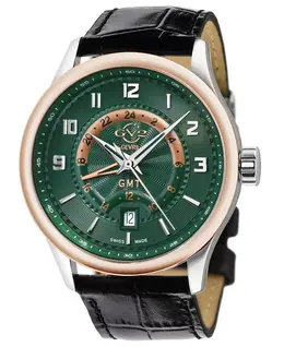 Мужские кварцевые часы Swiss Quartz Giromondo с черным кожаным ремешком, 42 мм Gevril 17343968