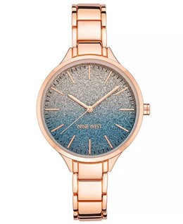 Женские кварцевые часы-браслет из сплава розового золота, 36 мм Nine West, мультиколор 17143988 | blue, rose gold-tone