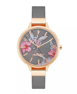 Женские кварцевые серые часы из искусственной кожи с цветочным узором, 38 мм Nine West, мультиколор 17143946 | gray, rose gold-tone