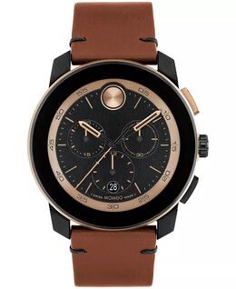 Мужские часы Bold TR90 Swiss Quartz Chronograph с кожаным ремешком цвета коньяка 44 мм Movado 16467289