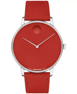 Унисекс часы Face Swiss Quartz с красным кожаным ремешком, 41mm Movado 23649428