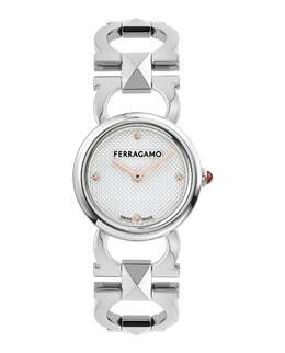 Браслет-часы Double Gancini с шипами Salvatore Ferragamo, серебряный 8122364231740 | silver/stainless steel/silver