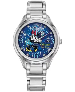 Женские часы Eco-Drive Disney Disco Minnie Mouse на стальном браслете, 37 мм Citizen 15810185