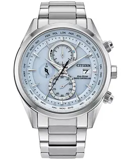 Мужские часы Eco-Drive Chronograph Sport Luxury с радиоуправлением, стальной браслет, 43 мм Citizen 17808529