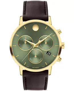 Мужские часы Museum Classic Swiss Quartz Chrono с коричневым кожаным ремешком, 42 мм Movado 19356652