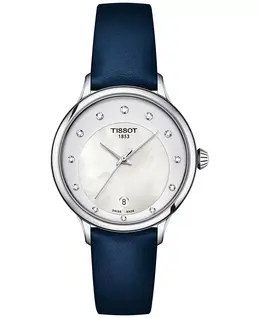Женские часы Swiss Odaci-T с бриллиантами (1/20 ct. общ.) на синем кожаном ремешке, 33 мм Tissot 19618436