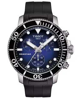 Мужские водолазные часы Swiss Chronograph Seastar 1000 с черным резиновым ремешком, 45.5 мм Tissot 7771146