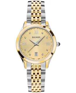 Женские часы Swiss Classic R с бриллиантовыми вставками, двухцветный браслет из нержавеющей стали, 34 мм Balmain 22513151