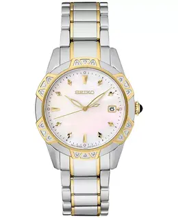 Женские часы-браслет Diamond (1/6 карат) из двухцветной нержавеющей стали, 33 мм Seiko 14684790