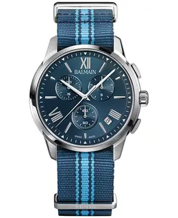 Мужские часы Swiss Chronograph Madrigal с темно-синим полосатым ремешком NATO, 42 мм Balmain 20067406