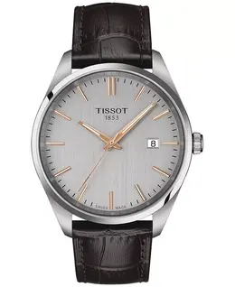 Мужские часы Swiss PR 40 мм с коричневым кожаным ремешком Tissot 17041883