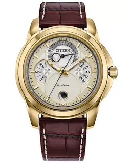 Мужские классические часы Calendrier с коричневым кожаным ремешком, 41.8 мм Citizen 21000493