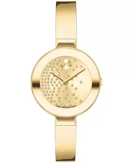 Женские часы Bold Bangles Swiss Quartz с ионным покрытием светло-золотистого оттенка, стальной корпус 28 мм Movado 16467309